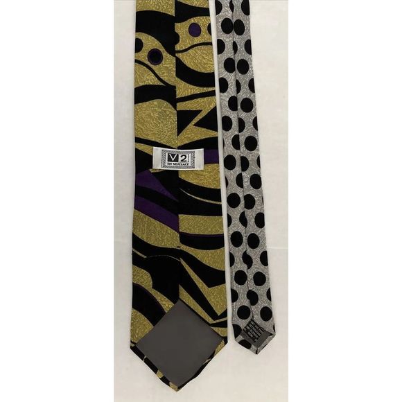 Versace V2 Abstract Black Gold Purple Gray Necktie Tie 90’s 100% Silk $140+ - Picture 5 of 10
